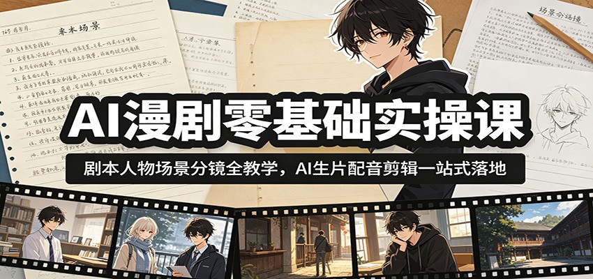 AI漫剧零基础实操课：剧本人物场景分镜全教学，AI生片配音剪辑一站式落地-鑫梵淘