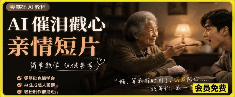 AI催泪戳心亲情短片，零基础AI教程，简单教学仅供参考-鑫梵淘
