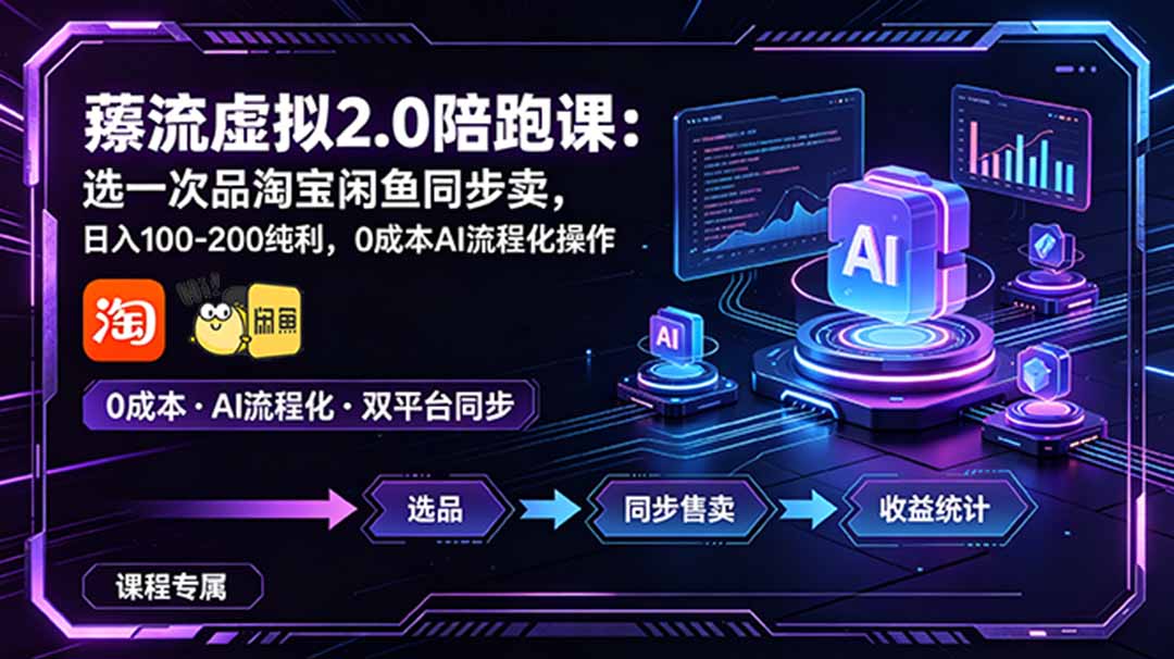 薅流虚拟2.0陪跑课：选一次品淘宝闲鱼同步卖，日入100-200纯利，0成本AI流程化操作-鑫梵淘