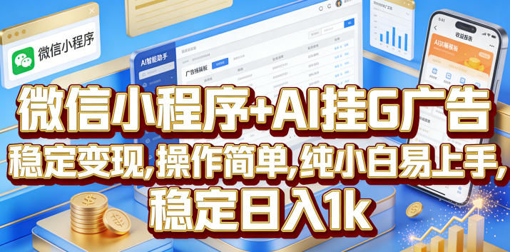 微信小程序+AI挂G广告，稳定变现，操作简单，纯小白易上手，稳定日入1k【揭秘】-鑫梵淘