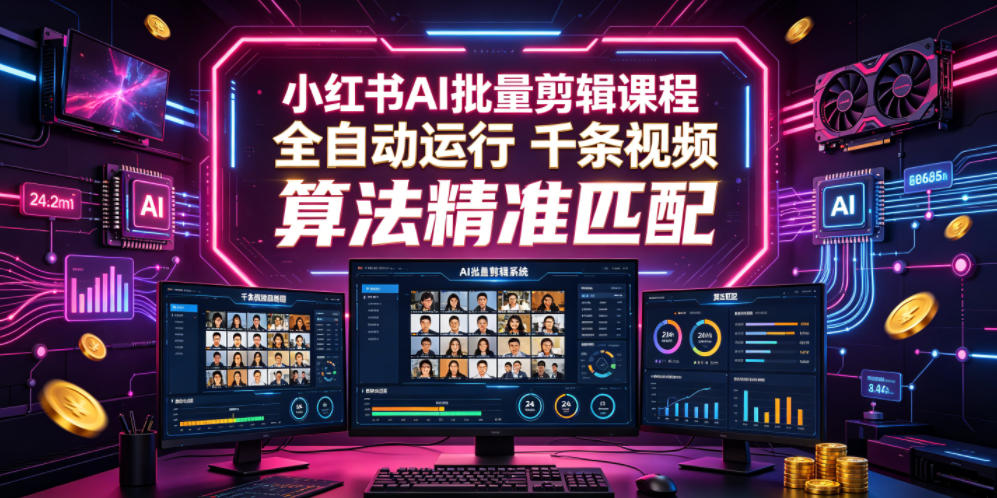 小红书AI批量剪辑课程，24小时全自动运行，解放双手专注运营，千条视频批量处理，小红书算法精准匹配-鑫梵淘