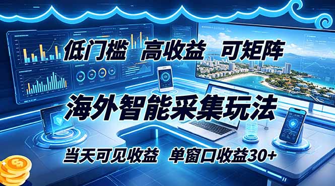 海外智能采集玩法，低门槛高单价可矩阵，当天可见收益，单窗口30+-鑫梵淘