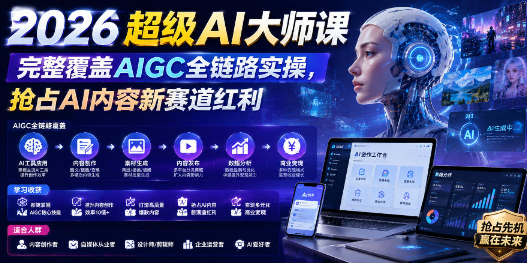 2026超级AI大师课，完整覆盖AIGC全链路实操，抢占AI内容新赛道红利-鑫梵淘