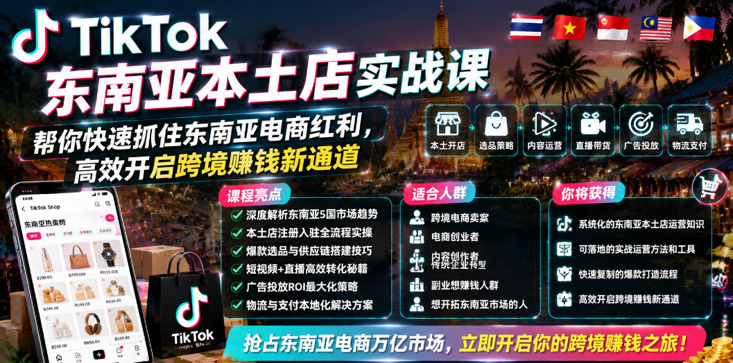 TikTok东南亚本土店实战课，帮你快速抓住东南亚电商红利，高效开启跨境賺钱新通道-鑫梵淘