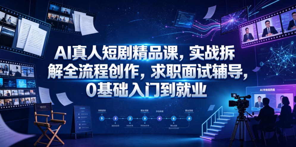AI真人短剧精品课，实战拆解全流程创作，求职面试辅导，0基础入门到就业-鑫梵淘