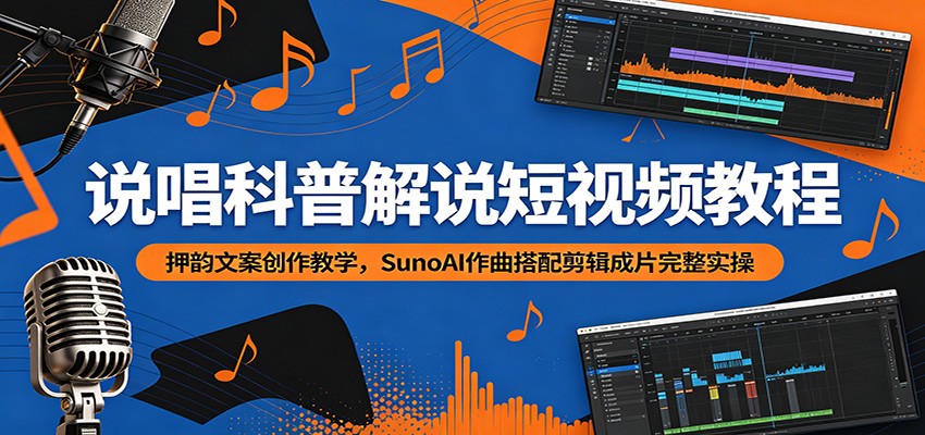 说唱科普解说短视频教程：押韵文案创作教学，SunoAI作曲搭配剪辑成片完整实操-鑫梵淘