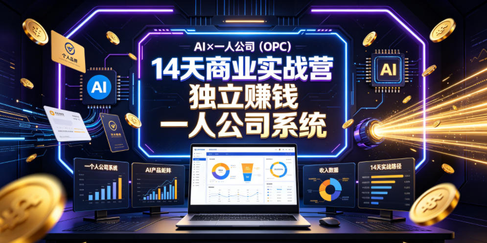 AI×一人公司(OPC)14天商业实战营，用AI帮你搭建一个属于你自己的、能独立賺钱的一人公司系统-鑫梵淘