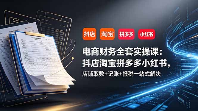 电商财务全套实操课：抖店淘宝拼多多小红书，店铺取数+记账+报税一站式解决-鑫梵淘