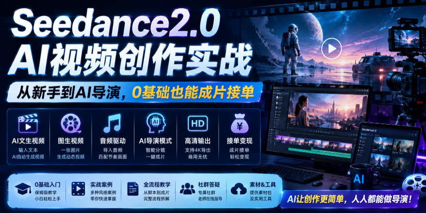 Seedance2.0 AI视频创作实战，从新手到AI导演，0基础也能成片接单变现-鑫梵淘