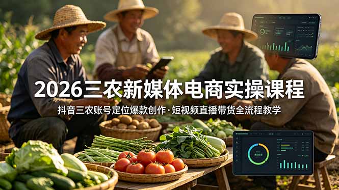 2026三农新媒体电商实操课程：抖音三农账号定位爆款创作，短视频直播带货全流程教学-鑫梵淘