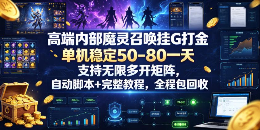 高端内部魔灵召唤挂G打金，单机稳定50-80一天，支持无限多开矩阵，自动脚本+完整教程，全程包回收【揭秘】-鑫梵淘