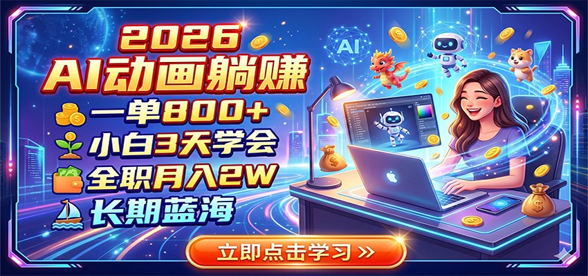 2026 AI动画躺赚：一单800+，小白3天学会，全职月入2W，长期蓝海-鑫梵淘