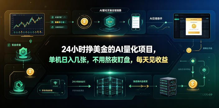 24小时挣美金的AI量化项目，单机日入几十美刀，不用熬夜盯盘，每天见收益【揭秘】-鑫梵淘