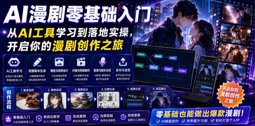 AI漫剧零基础入门，从AI工具学习到落地实操，开启你的漫剧创作之旅-鑫梵淘