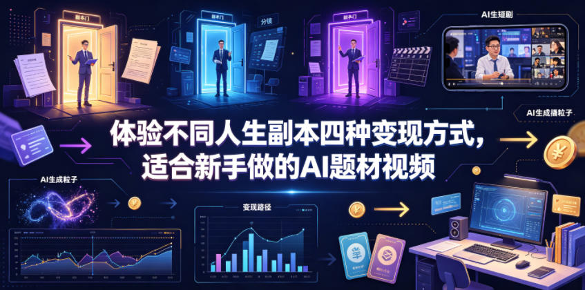 体验不同人生副本四种变现方式，适合新手做的AI题材视频-鑫梵淘