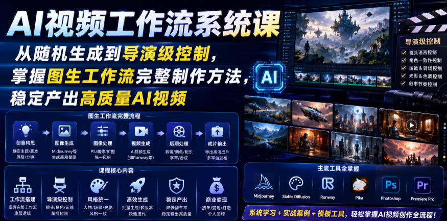 AI视频工作流系统课，从随机生成到导演级控制，掌握图生工作流完整制作方法，稳定产出高质量AI视频-鑫梵淘