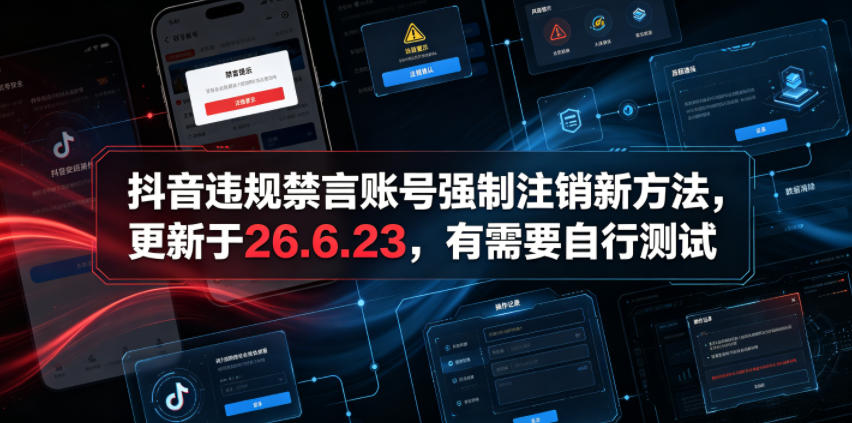抖音违规禁言账号强制注销新方法，更新于26.6.23，有需要自行测试-鑫梵淘