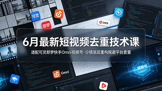 6月最新短视频去重技术课，适配可灵即梦快手Omni视频号，分镜底层重构规避平台查重-鑫梵淘
