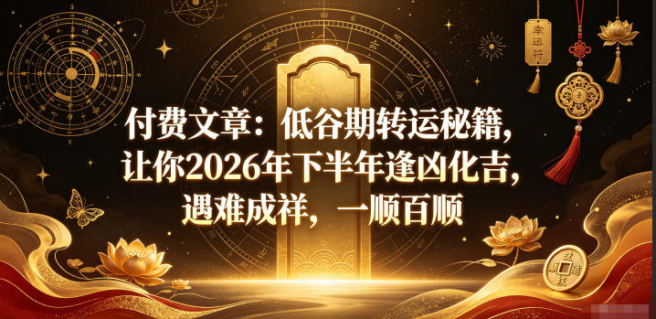 付费文章：低谷期转运秘籍，让你2026年下半年逢凶化吉，遇难成祥，一顺百顺-鑫梵淘