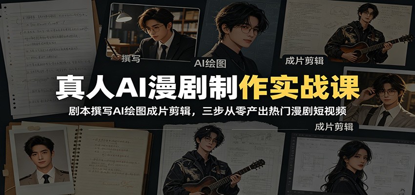 真人AI漫剧制作实战课：剧本撰写AI绘图成片剪辑，三步从零产出热门漫剧短视频-鑫梵淘