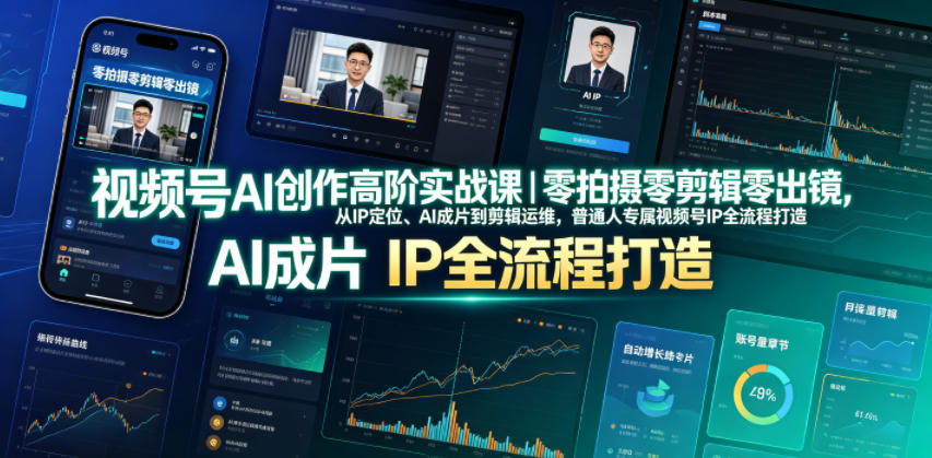 视频号AI创作高阶实战课｜零拍摄零剪辑零出镜，从IP定位、AI成片到剪辑运维，普通人专属视频号IP全流程打造-鑫梵淘