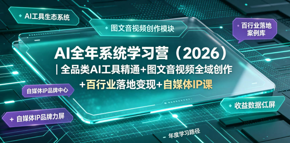 AI全年系统学习营(2026)｜全品类AI工具精通+图文音视频全域创作+百行业落地变现+自媒体IP打造年度进阶大课-鑫梵淘
