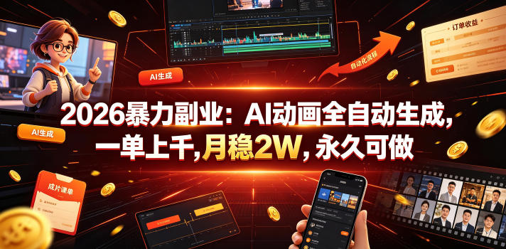 2026暴力副业：AI动画全自动生成，一单上千，月稳2W，永久可做【揭秘】-鑫梵淘