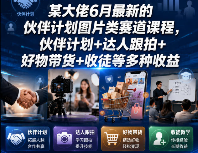 某大佬6月最新的伙伴计划图片类赛道课程，伙伴计划+达人跟拍+好物带货+收徒等多种收益-鑫梵淘