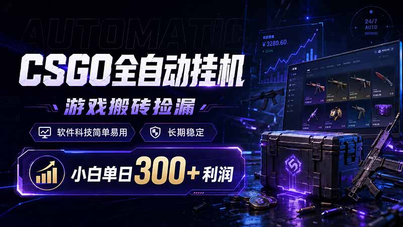 CSGO全自动挂机，游戏搬砖捡漏，软件科技简单易用，长期稳定，小白单日300+利润-鑫梵淘