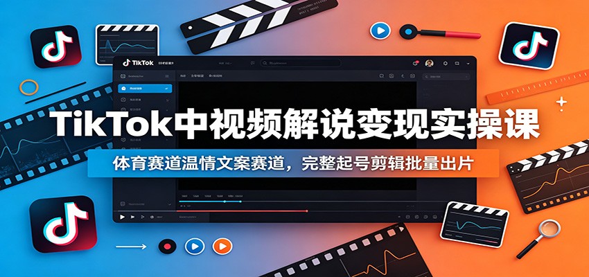 TikTok中视频解说变现实操课：体育赛道温情文案赛道，完整起号剪辑批量出片-鑫梵淘