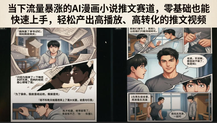 当下流量暴涨的AI漫画小说推文赛道，零基础也能快速上手，轻松产出高播放、高转化的推文视频-鑫梵淘