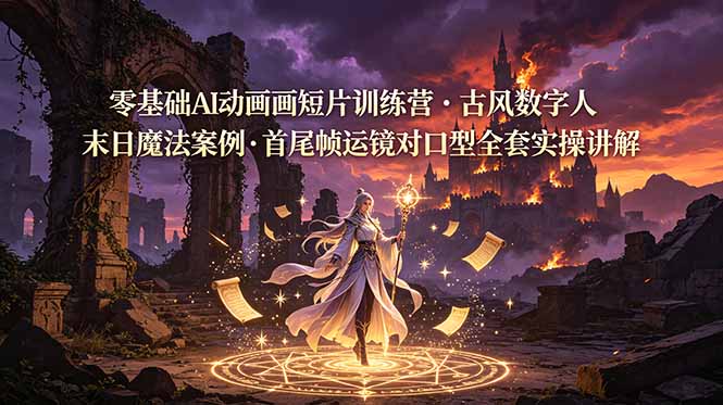 零基础AI动画短片训练营，古风数字人末日魔法案例，首尾帧运镜对口型全套实操讲解-鑫梵淘
