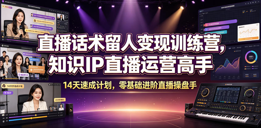 直播话术留人变现训练营，知识IP直播运营高手，14天速成计划，零基础进阶直播操盘手-鑫梵淘