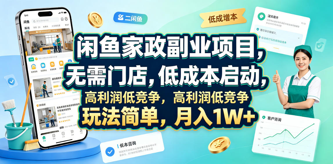 闲鱼家政副业项目，无需门店，低成本启动，高利润低竞争，玩法简单，月入1W+-鑫梵淘