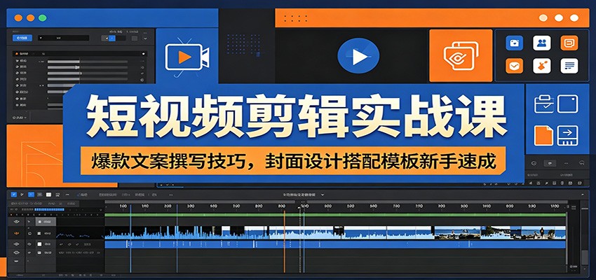 短视频剪辑实战课：爆款文案撰写技巧，封面设计搭配模板新手速成-鑫梵淘