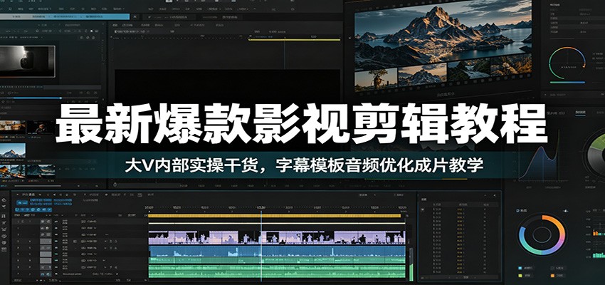 最新爆款影视剪辑教程：大V内部实操干货，字幕模板音频优化成片教学-鑫梵淘
