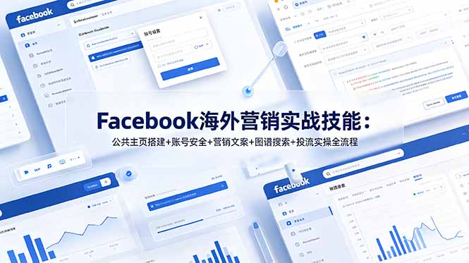 Facebook海外营销实战技能：公共主页搭建+账号安全+营销文案+图谱搜索+投流实操全流程-鑫梵淘