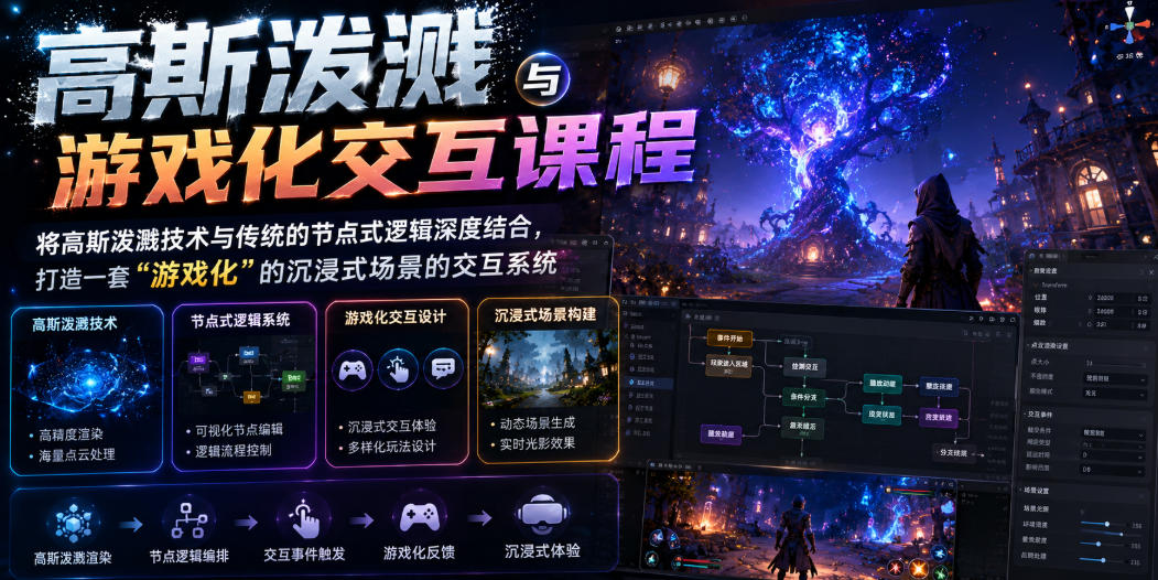 高斯泼溅与游戏化交互课程，将高斯泼溅技术与传统的节点式逻辑深度结合，打造一套“游戏化”的沉浸式场景的交互系统-鑫梵淘