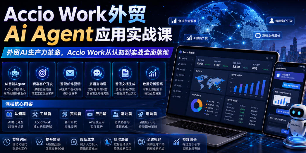 Accio Work外贸Ai Agent应用实战课，外贸AI生产力革命，Accio Work从认知到实战全面落地-鑫梵淘