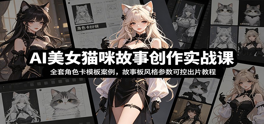 AI美女猫咪故事创作实战课：全套角色卡模板案例，故事板风格参数可控出片教程-鑫梵淘