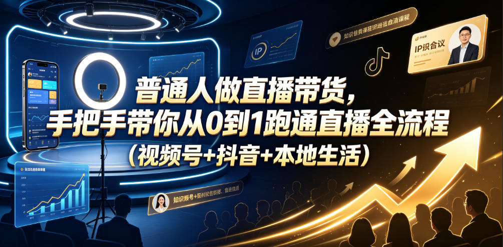 普通人做直播带货，手把手带你从0到1跑通直播全流程(视频号+抖音+本地生活)-鑫梵淘