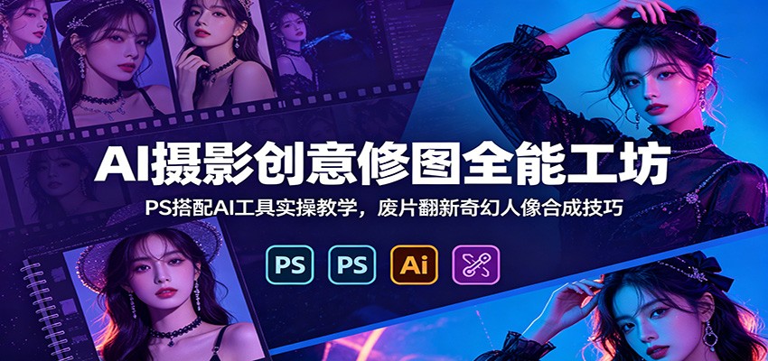AI摄影创意修图全能工坊：PS搭配AI工具实操教学，废片翻新奇幻人像合成技巧-鑫梵淘