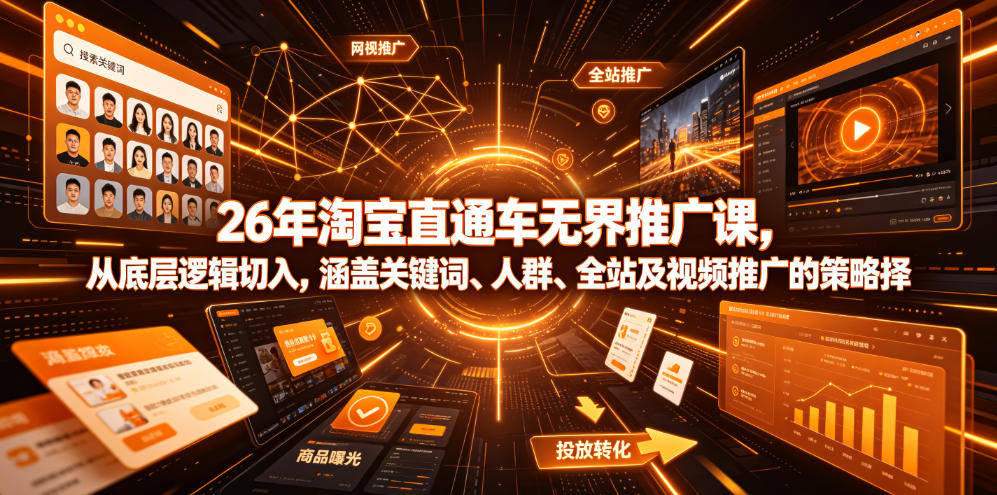 26年淘宝直通车无界推广课，从底层逻辑切入，涵盖关键词、人群、全站及视频推广的策略选择-鑫梵淘