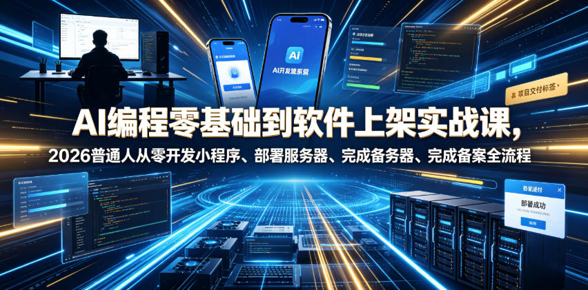 AI编程零基础到软件上架实战课，2026普通人从零开发小程序、部署服务器、完成备案全流程项目落地教程-鑫梵淘