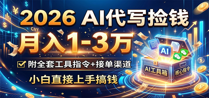 2026 AI代写捡钱，月入1-3万，附全套工具指令+接单渠道，小白直接上手搞钱-鑫梵淘
