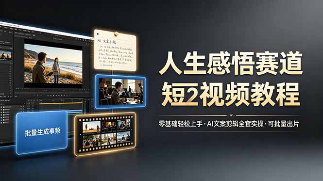 人生感悟赛道短视频教程，零基础轻松上手，AI文案剪辑全套实操可批量出片-鑫梵淘
