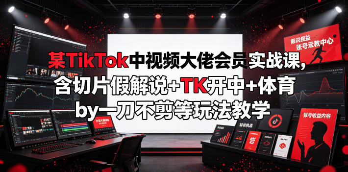 某TikTok中视频大佬会员实战课，含切片假解说+TK开中+体育by一刀不剪等玩法教学-鑫梵淘