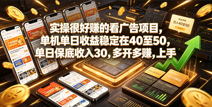 实操很好賺的看广告项目，单机单日收益稳定在40至50，单日保底收入30，多开多賺，上手就能变现【揭秘】-鑫梵淘
