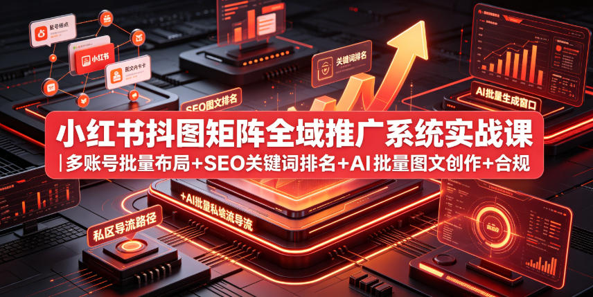 小红书抖图矩阵全域推广系统实战课｜多账号批量布局+SEO关键词排名+AI批量图文创作+合规私域导流完整落地教程-鑫梵淘