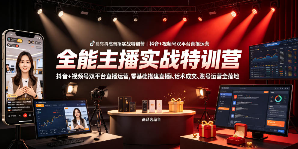 全能主播实战特训营｜抖音+视频号双平台直播运营，零基础搭建直播间、精准选品、话术成交、账号运营全落地-鑫梵淘
